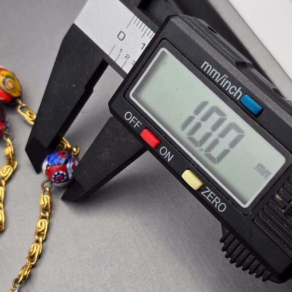 VTG Venetian Murano Millefiori Glass Beaded Station Necklace 31" Gold Plated - Picture 6 of 11